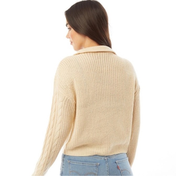 Brave Soul London Ivory V Neck Long Sleeve Knit Pullover Sweater Semi-Crop Sz M - Picture 2 of 8